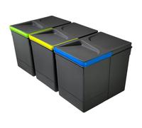 WUITOKI Contenitori raccolta differenziata, 3x15l, pattumiera da cassetto, antracite, salvaspazio da interno, cestini cucina