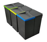 WUITOKI Contenitori raccolta differenziata, 3x20l, pattumiera da cassetto, antracite, salvaspazio da interno, cestini cucina