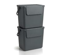 WUITOKI® Set 2 pattumiere per differenziata, 2x30l antracite, recycling bin set, salvaspazio, 38x28x34(H) cm, contenitori raccolta differenziata interno