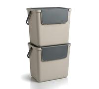 WUITOKI® Set 2 pattumiere per differenziata, 2x30l beige, recycling bin set, salvaspazio, 38x28x34(H) cm, contenitori raccolta differenziata interno