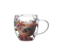 WUJIHE Tazza in vetro a doppia parete con manico, resistente al calore, per tè, caffè, espresso, latte (S)
