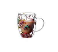 WUJIHE Tazza in vetro a doppia parete con manico resistente al calore tazze da tè caffè espresso latte tazza (L)