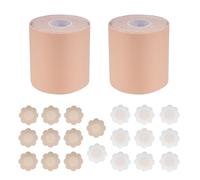 Wukemaoyi 2 Rotoli di Nastro Reggiseno Adesivo, 7,5 cm x 5 Metri Nastro Adesivo Senos Push Up, Cerotto Seno Adesivo, con 10 Paia Copri Capezzoli Adesivi Copricapezzoli Adesivi(Colore Pelle Chiara)