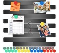 Wukong 30x3cm | 10 pezzi di nero lavagna magnetica, strisce magnetiche con 16 pezzi di magneti colorati per lavagna da frigo per ufficio, bacheca, lavagna magnetica, parete fotografica, ufficio