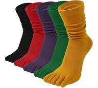 Wulachaka 5 paia di calzini da donna a cinque dita calzini in cotone calzini atletici in esecuzione lunga Split Toe donna cotone Crew calzini alla caviglia taglia 4-8, A, Bust:65-75CM/25.6-29.5''