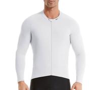 Wulibike Maglia da ciclismo da uomo, a maniche lunghe, da corsa, con chiusura lampo, adatta per la primavera e l'autunno, bianco, S