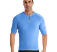 Wulibike Maglia da ciclismo da uomo a mezza zip, a maniche corte con 3 tasche, Blu, L