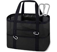 WULIVA Mesh Beach Bag Tote - 9 Pockets, XX-Large Space for Family Travel/Vacation & Beach Essentials, with Clear Inner Zipper Pocket,Black