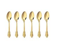 WULUN Golden - Servizio di posate da 6 pezzi in acciaio INOX 18/10 lucidato, stile barocco, ideale per casa, cucina, ristorante, matrimonio, feste, tè pomeridiano, 18cm Cucchiaio da dessert