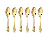 WULUN Golden - Servizio di Posate da 6 Pezzi in Acciaio Inox 18/10 lucidato, Stile Barocco, Ideale per casa, Cucina, Ristorante, Matrimonio, Feste, tè pomeridiano, 20.2cm Cucchiaio da tavola