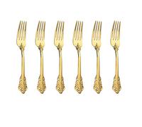 WULUN Golden - Servizio di posate da 6 pezzi in acciaio INOX 18/10 lucidato, stile barocco, ideale per casa, cucina, ristorante, matrimonio, feste, tè pomeridiano,20.7cm Forchetta da tavolo
