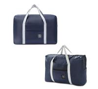 WUMUZAI Confezione da 2 borsoni da viaggio pieghevoli con custodia trolley, borse da viaggio pieghevoli leggere per viaggi, borsa pieghevole da notte, borse da trasporto per donne e uomini, blu navy,