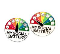 WUMZIRA 2 Pezzi Spilla Social Battery Oro e Argento, Spilla Umore Interattiva per 7 Giorni, Spille Smaltate Divertenti per Zaino e Vestiti, Badge My Social Battery per Comunicare lo Stato d'Animo