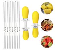 WUMZIRA 20 pcs Spiedini per barbecue, 4 pezzi di supporti per mais, forchette per mais in acciaio inossidabile, spiedini per pannocchie, con manico in silicone, Spiedini Acciaio Inox per Barbecue