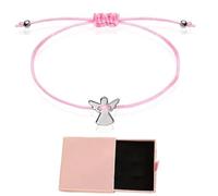 WUMZIRA Bracciale Angelo Custode, Bracciale Portafortuna, Bracciale Donna Amicizia, Braccialetto in Tessuto Regolabile, Ragazze Migliore Amico Battesimo Comunione (Argento - Rosa)1 Pcs
