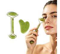WUMZIRA Gua Sha Viso e Rullo di Giada, Set Massaggiatore Viso Antirughe e Lifting per Contorno Occhi e Collo, Pietra Gua Sha Naturale, Kit Skincare Professionale, Regalo Donna, Verde Chiaro