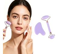 WUMZIRA Gua Sha Viso e Rullo Massaggiatore Viso Set da 2 Pezzi - Strumenti per Massaggio Viso Lifting e Antirughe - Kit Skincare per Contorno Occhi e Corpo, Viola