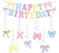 WUMZIRA Striscione Buon Compleanno e Decorazioni a Spirale, Kit Addobbi Compleanno Bambina con Fiocco Arcobaleno, Festone Colorato per Feste, Scritta Happy Birthday da Appendere