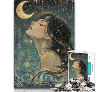 Wunderschönes Anime-Mädchen mit Mond, 1000 Teile Puzzle für Erwachsene und Jugendliche, anspruchsvolles Spiel und Familienspiel mit vollständig ineinandergreifenden, zufällig geformten Teilen, 38x26cm