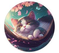 Wunderschönes Sakura-Katzen-Puzzle für Erwachsene, 1000 Teile, Kartonpuzzle, ideal als Dekoration für Zuhause und Büro, perfektes Geschenk zum Geburtstag, 1000 Teile (67,5x67,5cm)