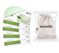 Wundle Bundle - Sacchetto esfoliante per sapone, con 4 saponette rinfrescanti Dove's (cetriolo e tè verde)