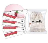 Wundle Bundle - Sacchetto esfoliante per sapone, con 4 saponette ringiovanenti Dove's (tè al melograno e ibisco)