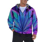 WunM Studio Felpa con Cappuccio In Pile 3D Stampa Uomo Inverno Giacca In Pile Con Cerniera Inverno Caldo Felpa Cappotti Con Cappuccio Tuta Unisex,Foglie di cannabis di lusso