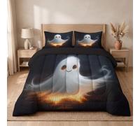 WunM Studio Piumino Reversibile 135 * 200cm|Letto Singolo Piumone in Microfibra,Morbido e Traspirante,Trapunta Adatta per Tutte Le Stagioni,lucciole luminose,Motivi Teschio di zucca