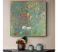 WunM Studio Riproduzione Impressionista Gustav Klimt Famose Riproduzioni Fattoria Giardino con Girasoli Famosi con Tela -Dipinto a Mano Pittura ad Olio Impressionismo, Colore, 90×90cm (36×36 Pollici)