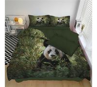 WunM Studio Set Copripiumino Letto Singolo con Motivo Panda animale selvatico Dorate 1 x Copripiumino 135 * 200cm e 2 x Federe 50x75 cm 100% Microfibra ParurePiante verdi