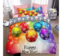 WunM Studio Set copripiumino Matrimoniale XL con Palline di Natale colorate 3D con teschio e bacio,con 2 federe,in microfibra morbida e leggera,Colorato con Testo Buon anno nuovo 3 pezzi 240x260cm