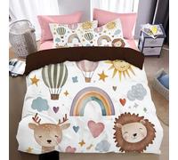 WunM Studio Set Copripiumino Mongolfiera arcobaleno Letto animale leone,1 x Copripiumino 1 piazza e mezza 160 * 210cm e 2 x Federe 50x70 cm Completo Sacco Parure Letto Bohémien Microfibra Bianco