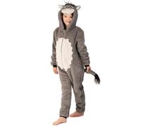 Wunsy Costume intero da asino per bambini e bambine, in morbido pile, tutto in uno, con coda, taglie da 2 a 13 anni, Asino Con Coda, 10-11 Years