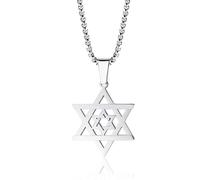 WUNZILO 1 pcs Collana con ciondolo a forma di stella di David e a sei punte Talismano in acciaio inossidabile Esagramma ebraico Israele gioielli per uomo, Con scatola regalo