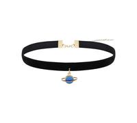 WUNZILO 1 pcs Collana Girocollo in Velluto Nero Collare Elegante con Ciondolo Saturno Blu Collana a Strati Regolabile Gioielli Punk Gotici per Donne e Ragazze