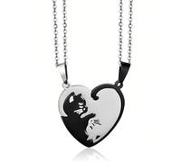 WUNZILO 2 pezzi Collana per Coppie con Ciondolo Gatto, Collana per Coppie in Argento Nero, Collana con Ciondolo Puzzle, Miglior Regalo per te e il Tuo Amante, Collana con ciondolo a cuore