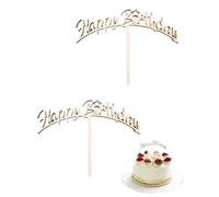 WUNZILO 2 Pezzi In legno Topper Torta Compleanno, Decorazioni per Torte di Buon Compleanno, Gold Happy Birthday Cake Topper, Happy Birthday Decorazione per Torta（D）