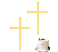 WUNZILO 2 pezzi Topper Torta Croce Decorazione Torta Croce Dorato in Acrilico Croce per Decorazione Torta Cake Prima Comunione Matrimonio Battesimo Cresima Oro(15.3 * 9.8 cm)