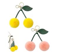 WUNZILO 2Pcs Portachiavi di Ciliegia, Cherry Bag Charm, Versatile Key Ring, charm borsa, ciondoli per borse, Portachiavi per Auto, per Accessori per borse o chiavi, Regali per Coppia(Giallo/Rosa)