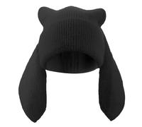 WUODHTW Berretti a maglia carini con orecchie lunghe di coniglio, divertente berretto invernale caldo e soffice lavorato all'uncinetto con teschio, Nero , Taglia unica