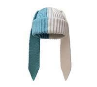 WUODHTW Berretti in maglia carini con orecchie lunghe di coniglio, divertente cappello invernale caldo lavorato a maglia con teschio, Bianco blu, Taglia unica