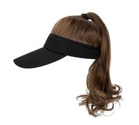 WUODHTW Parrucca da donna con berretto da baseball con extension sintetiche ricci, coda di cavallo, cappello da sole con capelli