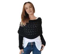 WUODHTW Scialle da donna in maglia con maniche avvolgenti, incrociate e a cocoon, con sciarpa in maglia a crochet, multifunzionale, con maniche, scialle, Nero , Etichettalia unica