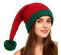 WUODHTW Winter Knit Beanie Mens Womens Christmas Hat Santa Striped Knitted Beanies Ski Skull Hat Xmas Party Beanie Hat (Green Red 3)