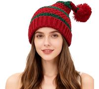 WUODHTW Winter Knit Beanie Mens Womens Christmas Hat Santa Striped Knitted Beanies Ski Skull Hat Xmas Party Beanie Hat (Red Green 5)