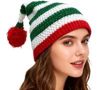 WUODHTW Winter Knit Beanie Mens Womens Christmas Hat Santa Striped Knitted Beanies Ski Skull Hat Xmas Party Beanie Hat (Red White Green 8)