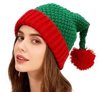 WUODHTW Winter Knit Beanie Mens Womens Christmas Hat Santa Striped Knitted Beanies Ski Skull Hat Xmas Party Beanie Hat (Red + Green 6)