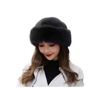 WUODHTW Women's Faux Fur Bucket Hat - Winter Warmth Bucket Hat Fluffy Snow Hat Fuzzy Fisherman cap Russian Ushanka Hat Beret (Black)