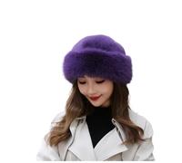 WUODHTW Women's Faux Fur Bucket Hat - Winter Warmth Bucket Hat Fluffy Snow Hat Fuzzy Fisherman cap Russian Ushanka Hat Beret (Purple)