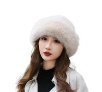 WUODHTW Women's Faux Fur Bucket Hat - Winter Warmth Bucket Hat Fluffy Snow Hat Fuzzy Fisherman cap Russian Ushanka Hat Beret (Beige)